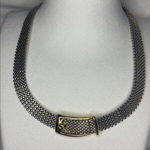 Anne Klein Silver Mesh Gold Buckle Short Necklace/choker